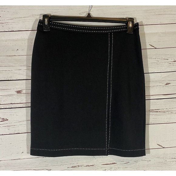 Express Skirt Womens Sz 5/6 Black White Contrast Stitching Straight Lined Slit - Picture 4 of 12
